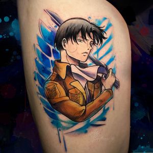 Levi Attack on Titan watercolor Tattoo