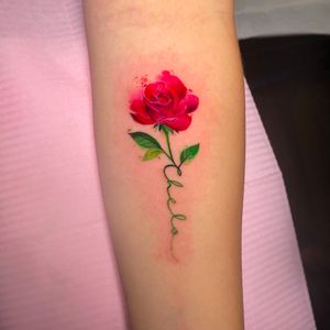 Red Rose watercolor tattoo 