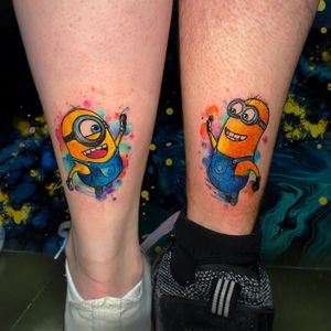 Minions Couple tattoo watercolor style