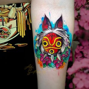 Mononoke Mask Watercolor Tattoo