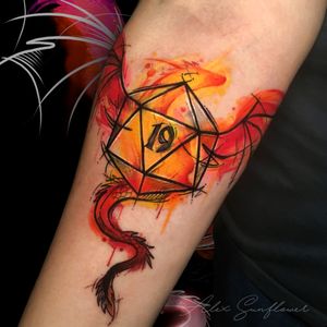 Dungeons and Dragons watercolor tattoo 