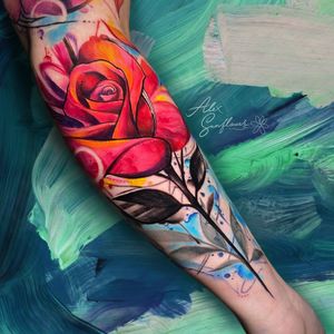Red rose watercolor abstract tattoo 