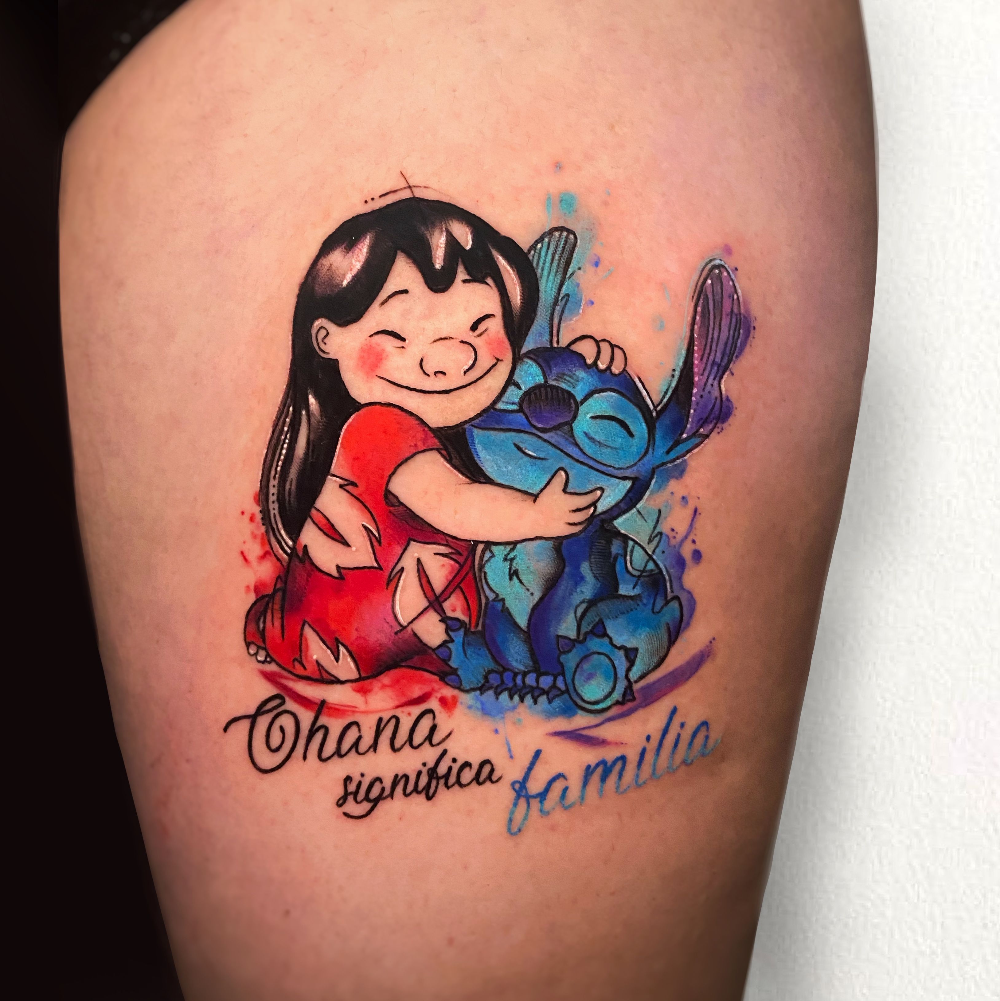 Urban Monkey Tattoo - LILO and stitch design on the calf by Nick | Facebook