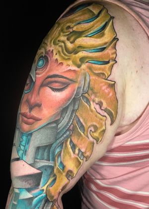 Biomech Queen sleeve in progress. This is my favorite style and subject matter to work with. 