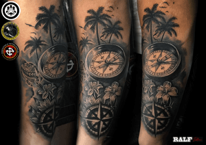 compass x turtle and coconut trees tattoo