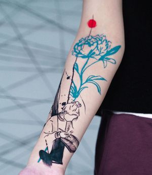 Get a captivating floral and woman design on your forearm with intricate patterns, expertly done by Joza's illustrative style.