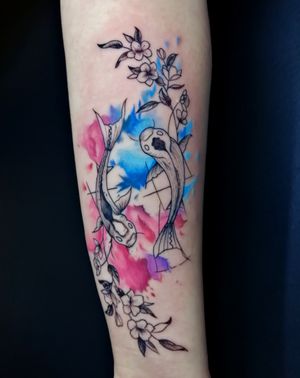 Tatuaje de peces koi con acuarela
