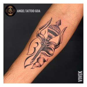Trishul And Om Tattoo By Vivek Dharoliya At Angel Tattoo Goa - Best Tattoo Artist in Goa - Best Tattoo Studio In Baga Goa - Best Tattoo Shop in Goa - Best Tattoo Studio in Goa - Best Tattoo Artist in Baga Goa