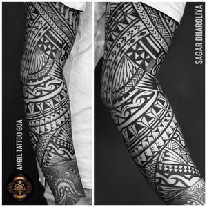 Maori Sleeve Tattoo By Sagar Dharoliya At Angel Tattoo Goa - Best Tattoo Artist in Goa - Best Tattoo Studio In Baga Goa - Best Tattoo Shop in Goa - Best Tattoo Studio in Goa - Best Tattoo Artist in Baga Goa