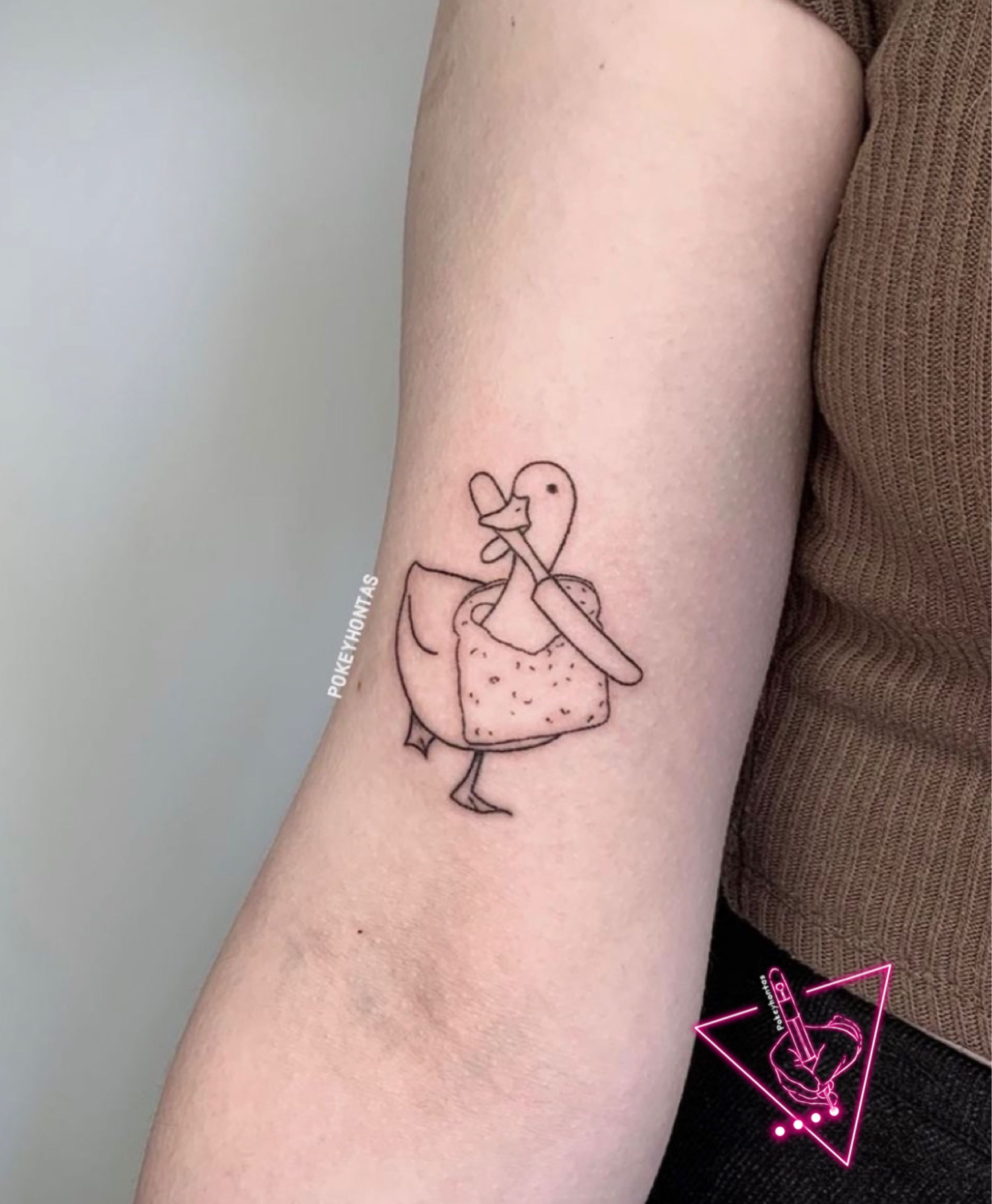 Grey Ink Small Duck Tattoos On Waist