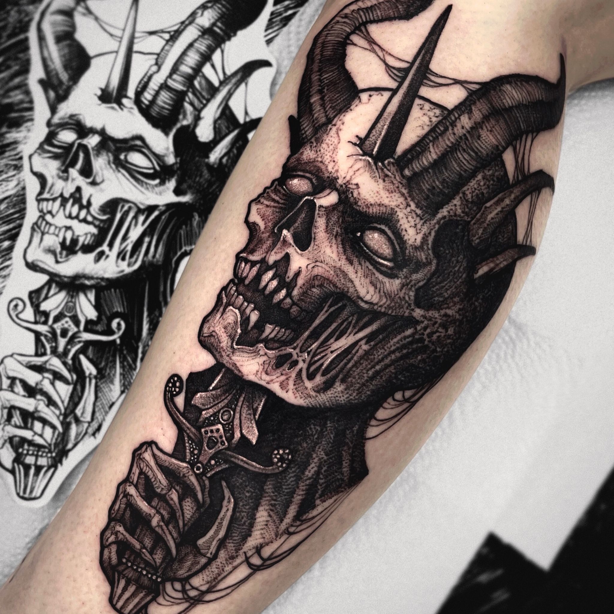 Menacing Pirate Ship with Skulls and Sea Monster Dark Tattoo Art | MUSE AI