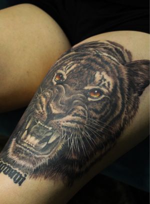 Tatuagem de tigre feita na coxa | realismo @divo.damato