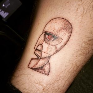 Tattoo on the side of my shin (same on the other side) of the stone heads from the front cover of Pink Floyd's album the Division Bell.   #Pinkfloyd #Divisionbell