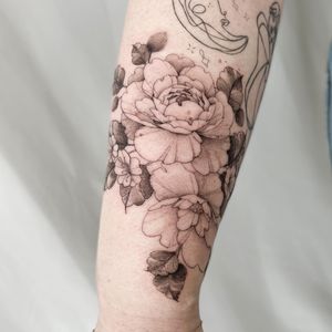 Experience Yasmin Clara's blackwork style bringing a stunning flower to life on your forearm.
