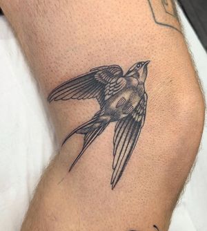 Sophie Rose Hunter's black and gray swallow design delicately inked on the arm.