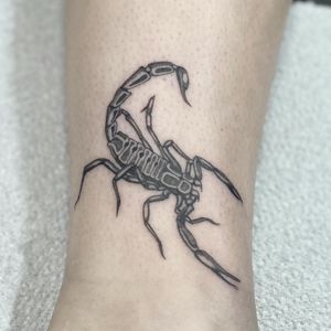 Check out this stunning scorpion forearm tattoo by renowned artist Sophie Rose Hunter, skillfully done in black and gray style.