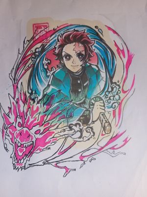 Demon slayer Tanjiro stencil with water dragon