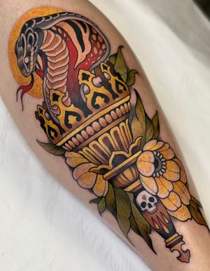Snake and torch done at Brugge Tattoo Convention 2022