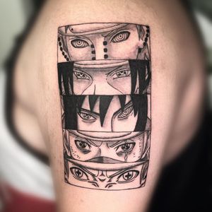 Get a bold and detailed illustrative Naruto tattoo on your upper arm by the talented artist Farhaad Khan. Embrace your inner ninja!