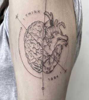 Fine line illustration with small lettering quote, designed by Pablo for upper arm placement.