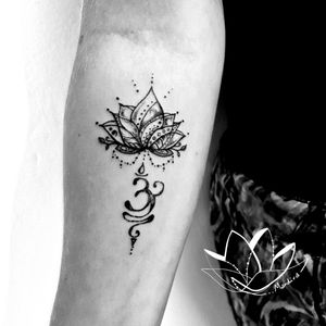 Lotus mandala and breathe symbol custom design forearm placement