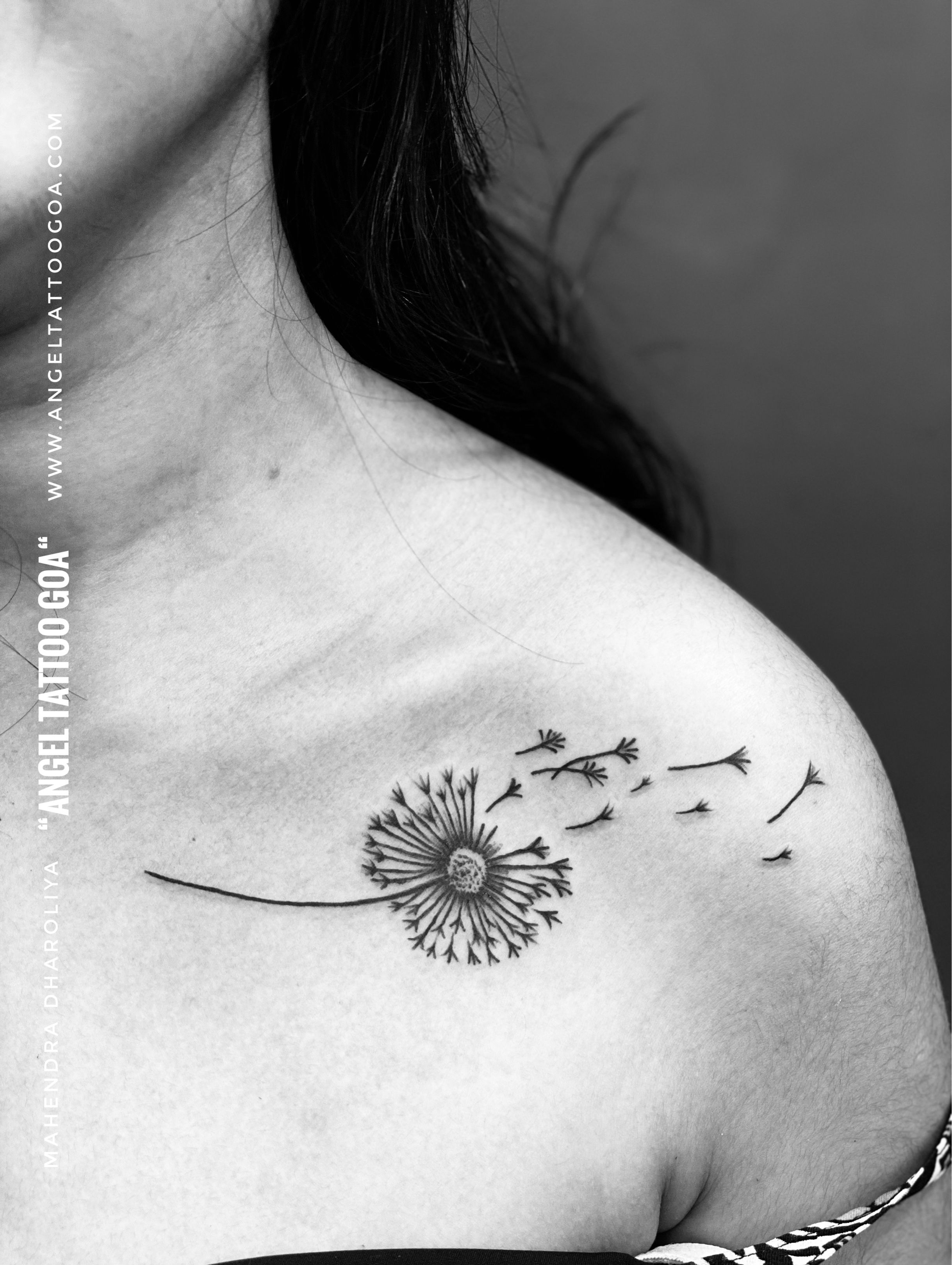 Butterflies and Dandelion tattoo. | Butterflies and Dandelion tattooed over  remnants of an older tattoo. | By Riaan Beukes TattoosFacebook