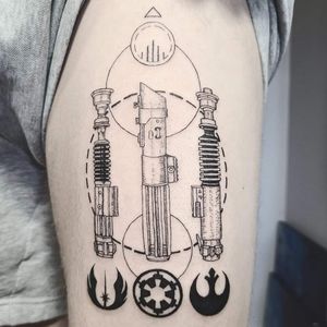 Star Wars Light Sabers Tattoo Design on Upper Thigh