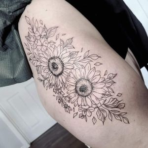 Sunflower Floral Leg Tattoo