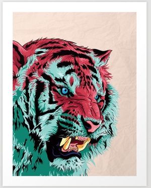 I love this color scheme and how it has been applied to this tiger.  Could make a great hand tattoo.  I sort of wish he was looking face forward.