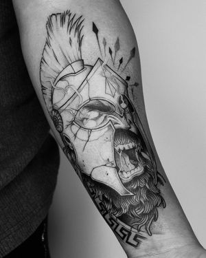 Realistic 300 Spartan Tattoo Black and Grey 