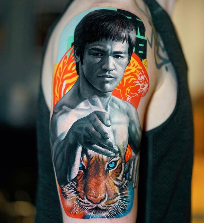 Временная переводная татуировка «Брюс Ли» - или неоновая светящаяся тату