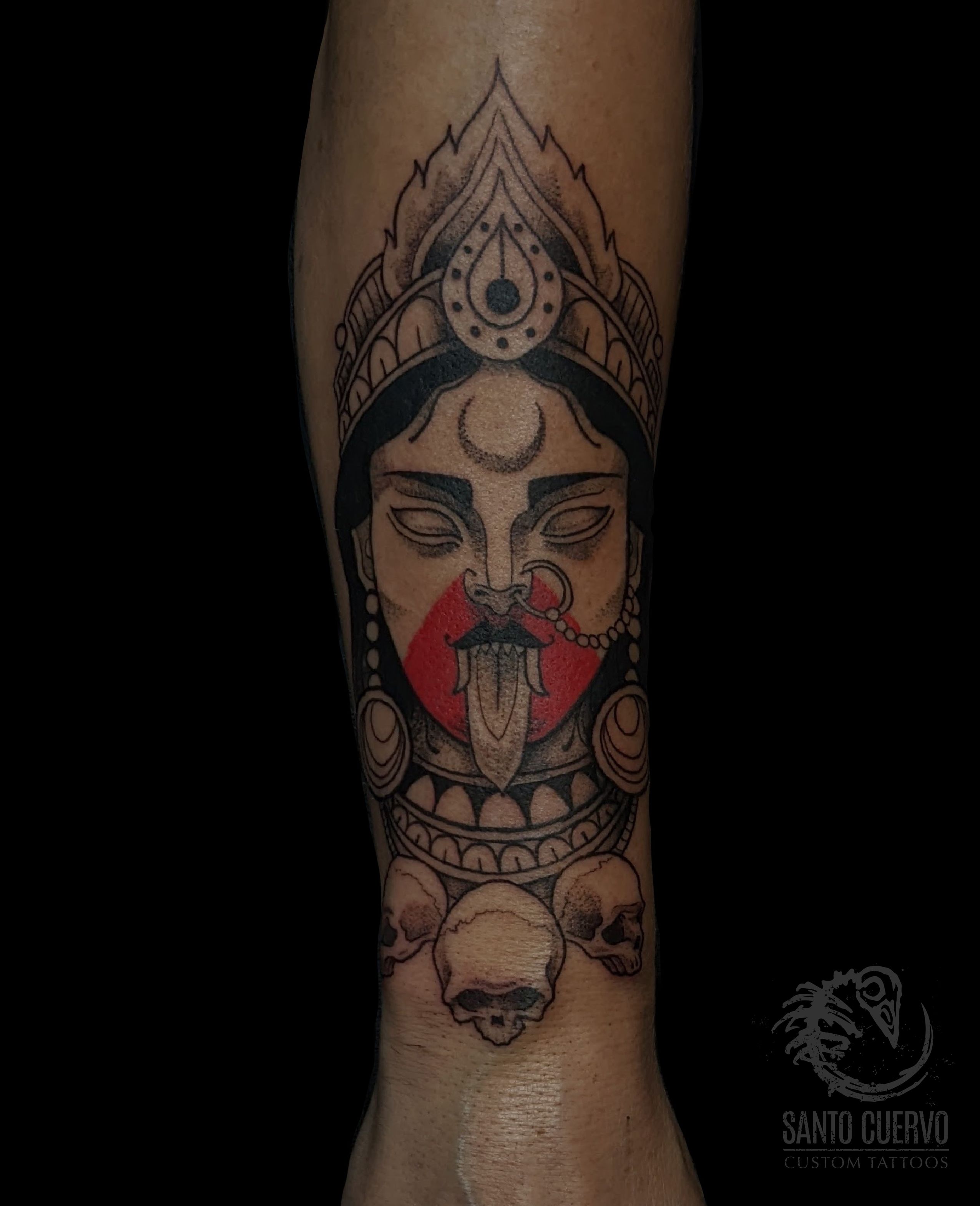Hindu Goddess Kali Tattoo On Left Thigh by Randy Engelhard