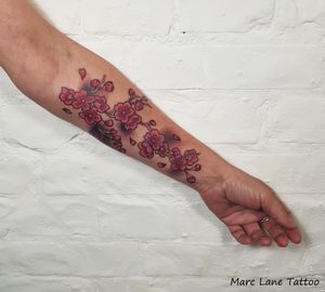 floral forearm, marc lane, blumen tattoo, flower tattoo, tattoo flowers, color tattoo