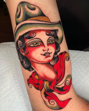 One shot, traditional, girl head 
Email NYC@ThreeKingstattoo.com for all booking requests 