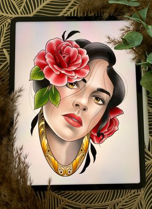 Woman with Roses by Elena Wolf (Wolf Wood Ink)