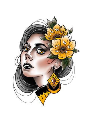 Woman with Yellow Flowers by Elena Wolf (Wolf Wood Ink)