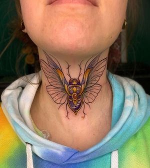 Cicada Neck Tattoo by Elena Wolf done at Wolf Wood Ink 