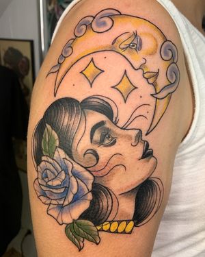 Moon Lady Tattoo by Elena Wolf done at Wolf Wood Ink 