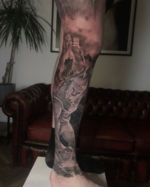 Roman & Greek Warriors Leg Tattoo