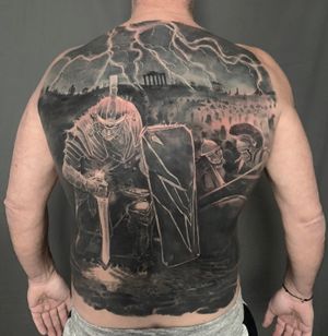 Roman Full Back Coverup Tattoo