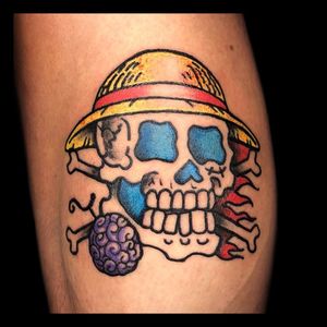 Get a striking illustrative tattoo of a skull wearing a hat on your arm by the talented artist Drone.