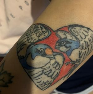 Baby & Son Swallows Tattoo. My amateur works. #tattoo #amateur #swallow #sparrow #oldschool
