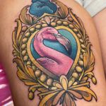 Framed Flamingo Tattoo Done By Brittany Hayward! #tattoo #flamingotattoo #frametattoo #neotrad #neotraditionaltattoo #pinktattoo #framedflamingotattoo #tatuajes #daytonabeach #daytonabeachtattoo #tattooart #pinkflamingotattoo #daytonatattoo #daytona #theplasticflamingoink #theplasticflamingo #tpf #femininetattoo #girlytattoo #prettytattoo #goldframetattoo #tattoodio 