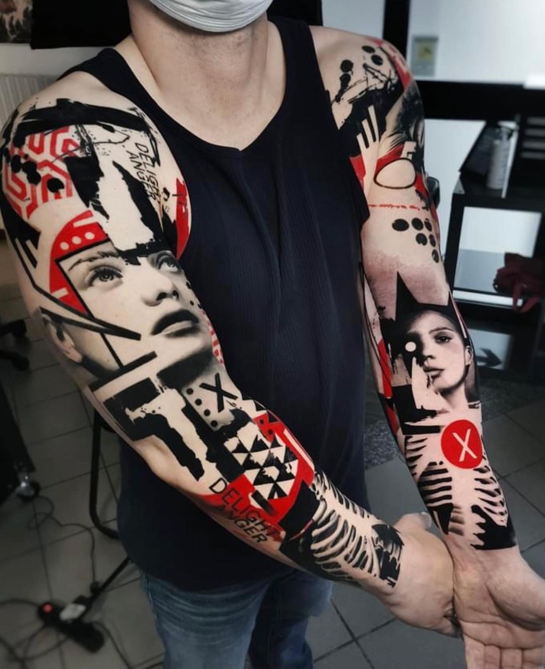 Black and red sleeve tattoo by Boris Tattoo  Post 24069
