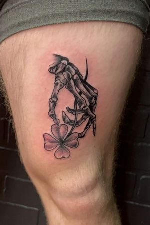 Skeletal hand and 4 leaf clover done by ig:JAWKNEETATTOOS Give a follow