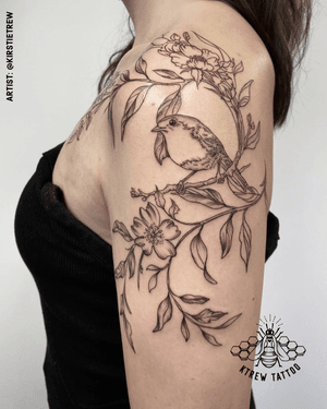 Half Sleeve Floral Wildlife Bird Tattoo by Kirstie at KTREW Tattoo - Birmingham UK