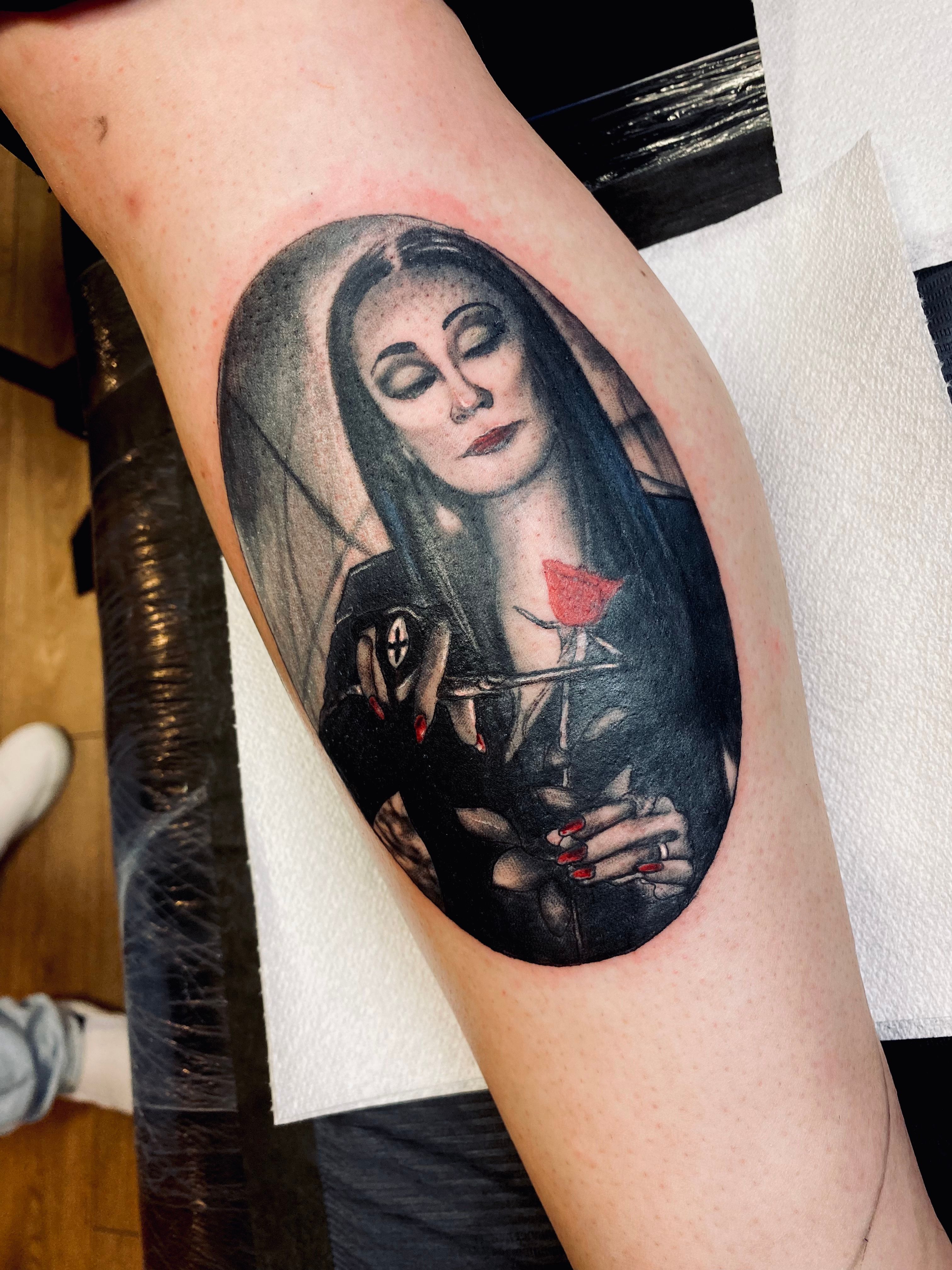 Morticia Addams Done by Angela Shadowfax Tampa Tattoo Convention  r tattoos