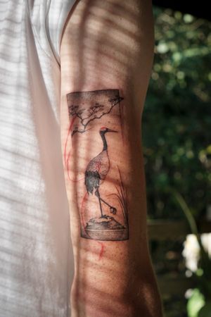 𝙄𝙂: 𝙣𝙖𝙩𝙚_𝙩𝙝𝙖𝙞𝙡𝙖𝙣𝙙 🌿 Asian crane tattoo by a Thai tattoo artist in Chiang Mai