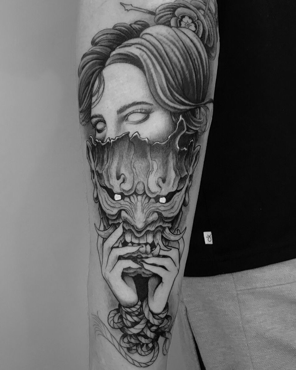 Tattoo Uploaded By Alan Brennan • Geisha And Hannya Mask • Tattoodo