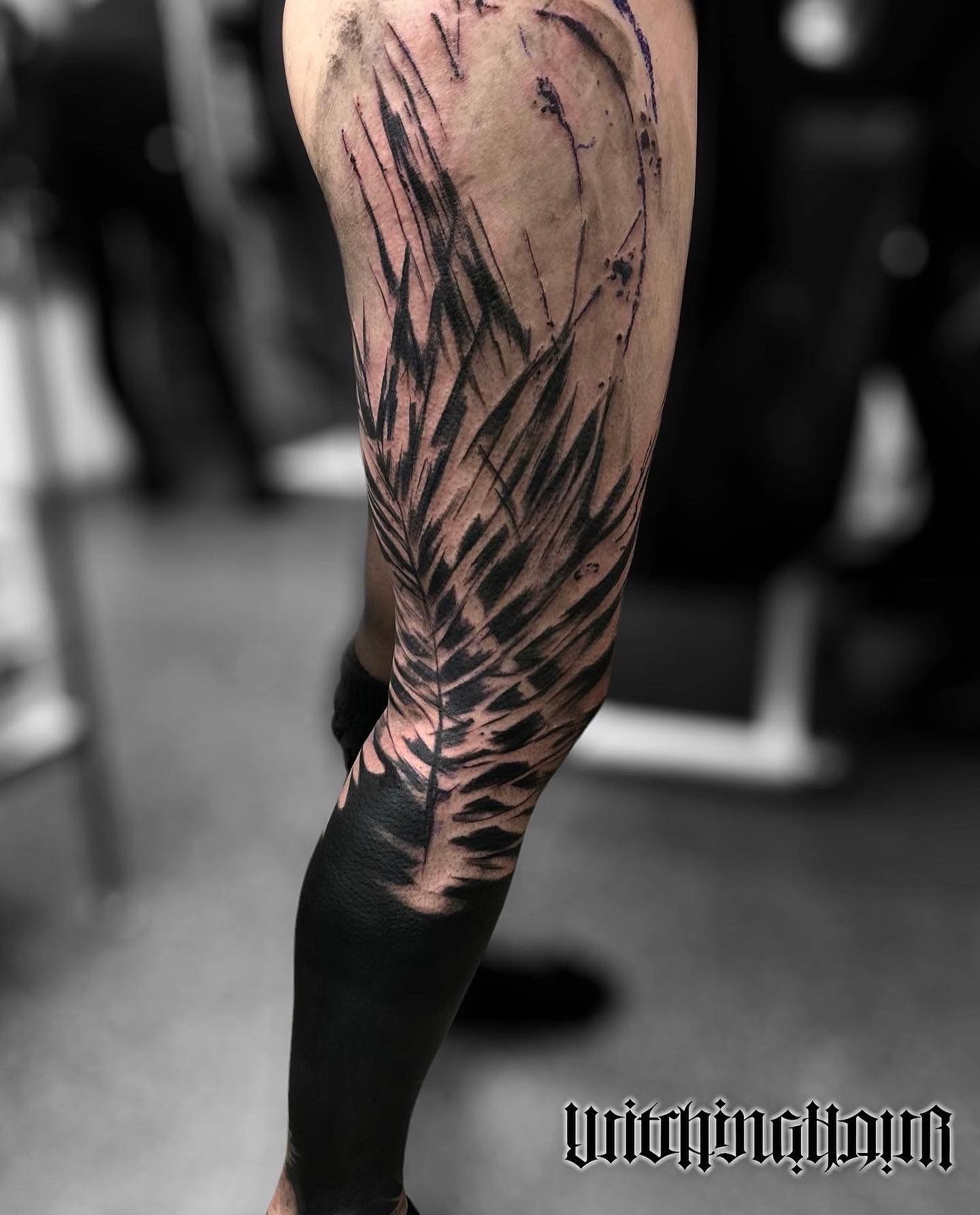 Full arm tattoo sleeve design. Small abstract tiger coming down front of  shoulder, monstera foliage on forearm, beach landscape on bicep tattoo idea  | TattoosAI